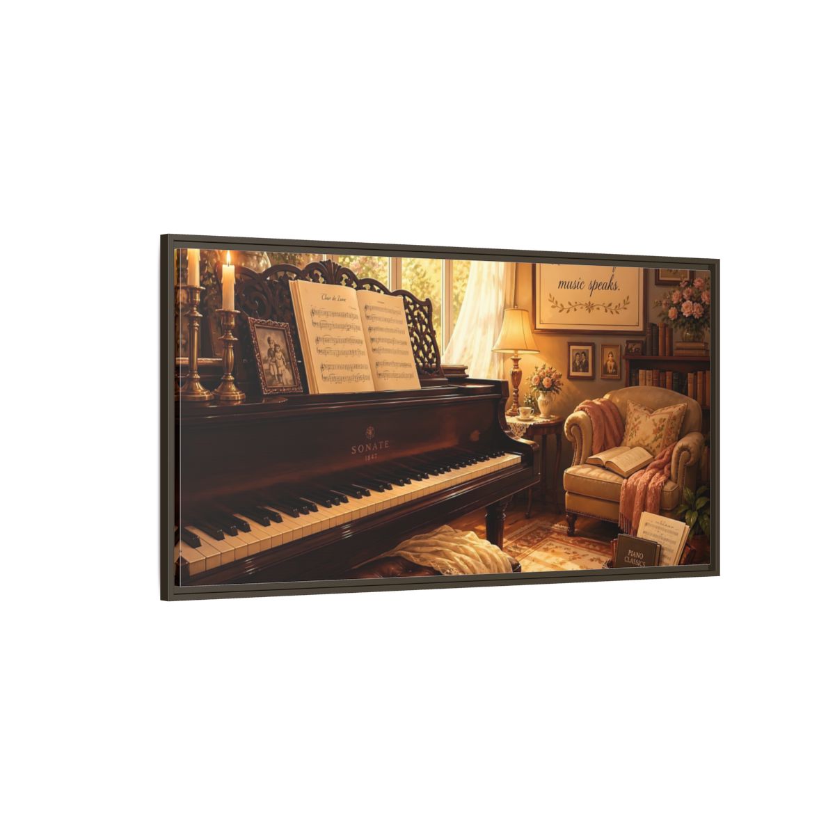 Side Mockup 4. Vintage Grand Piano Vintage Piano shown as framed canvas print