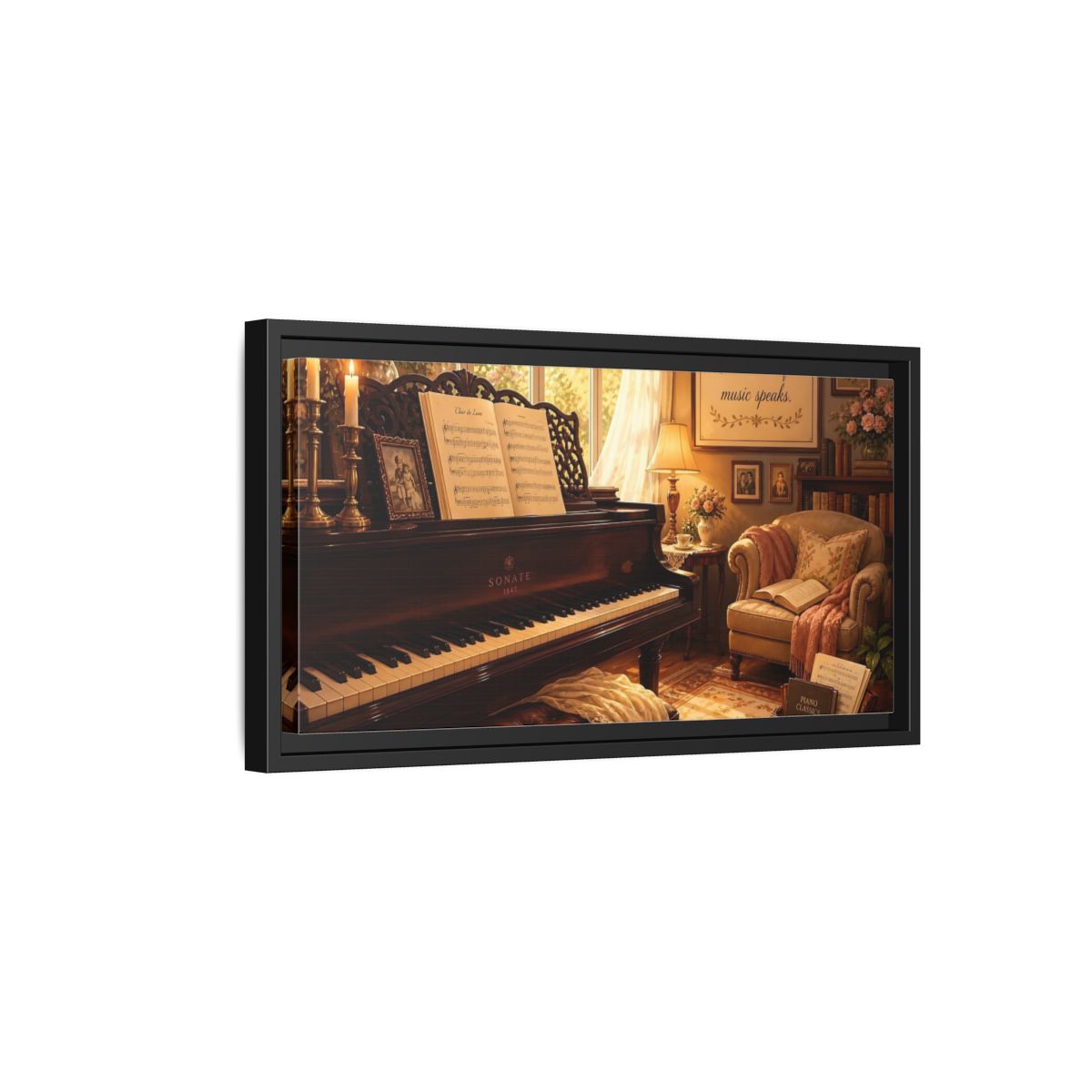 Side Mockup 8. Vintage Grand Piano Vintage Piano shown as framed canvas print