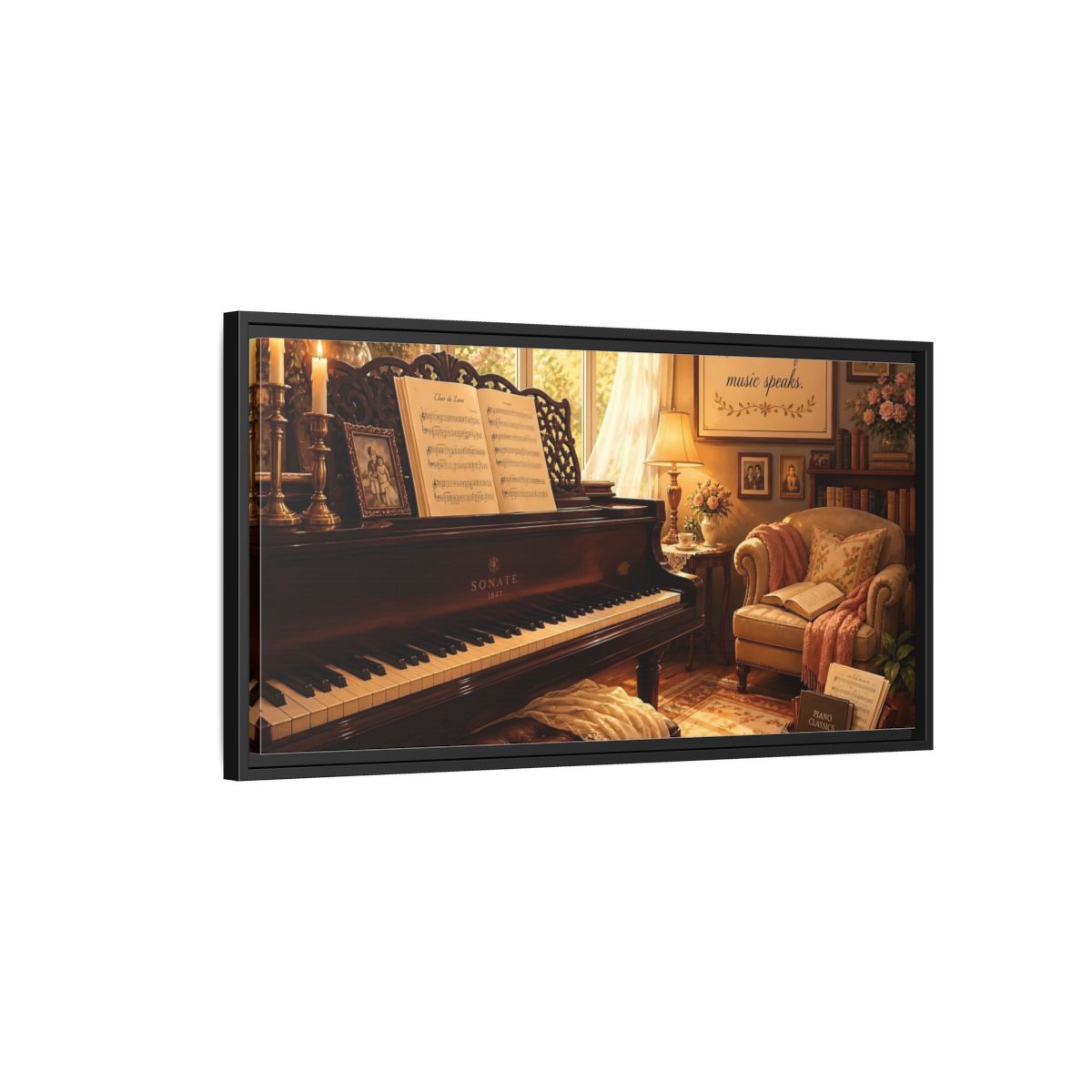 Side Mockup 2. Vintage Grand Piano Vintage Piano shown as framed canvas print