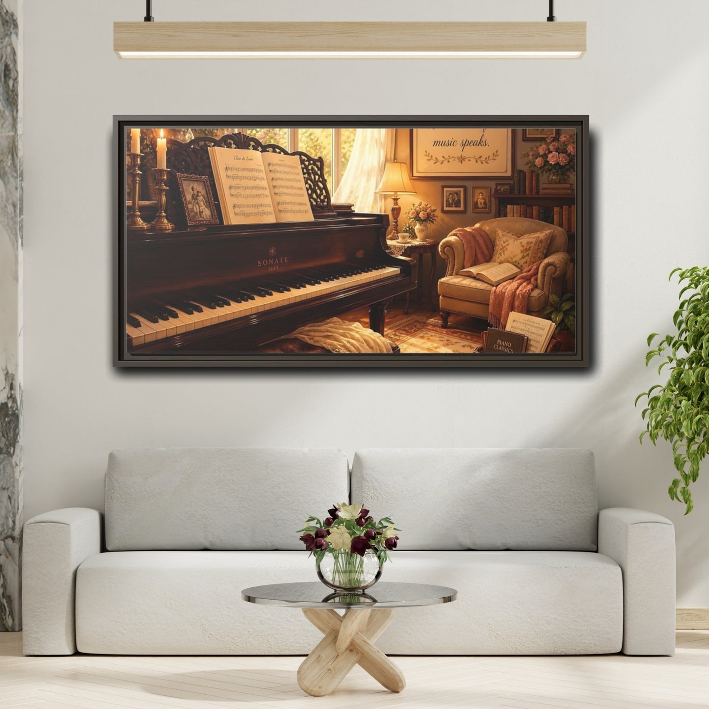 Mockup 2. Vintage Grand Piano Vintage Piano shown as framed canvas print