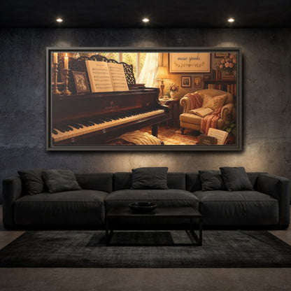 Mockup 3. Vintage Grand Piano Vintage Piano shown as framed canvas print