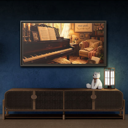 Mockup 4. Vintage Grand Piano Vintage Piano shown as framed canvas print