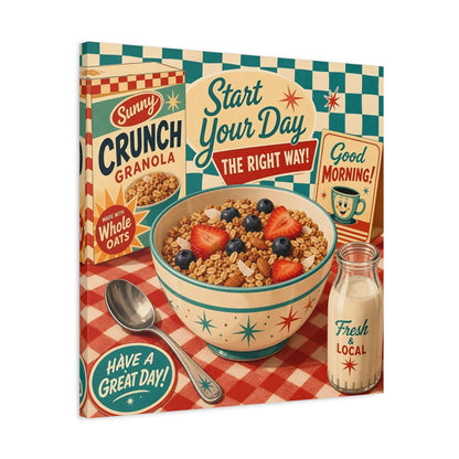 Side Mockup 4. Vintage Granola Bowl Retro Breakfast shown as stretched canvas wall art