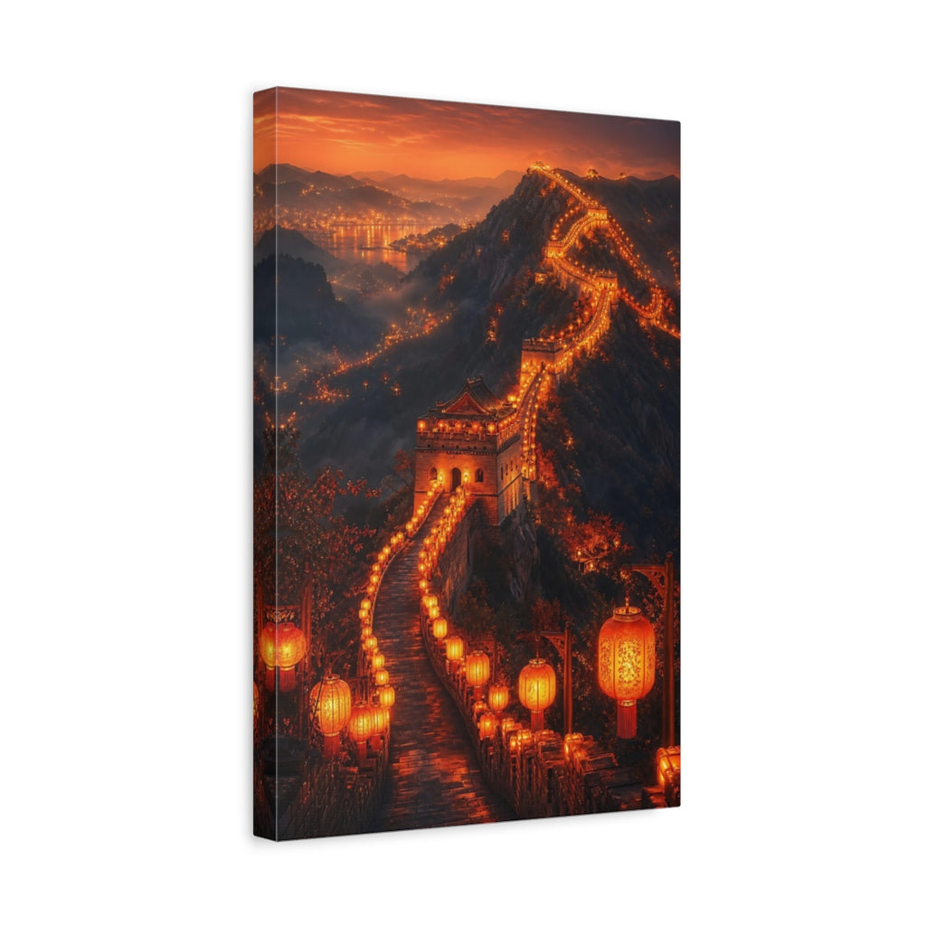 Side Mockup 4. Vintage Great Wall Orange And Black shown as stretched canvas wall art