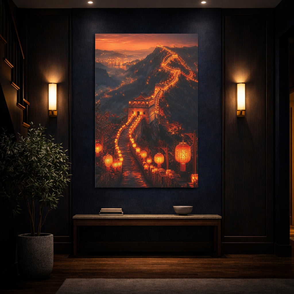 Mockup 4. Vintage Great Wall Orange And Black shown as stretched canvas wall art
