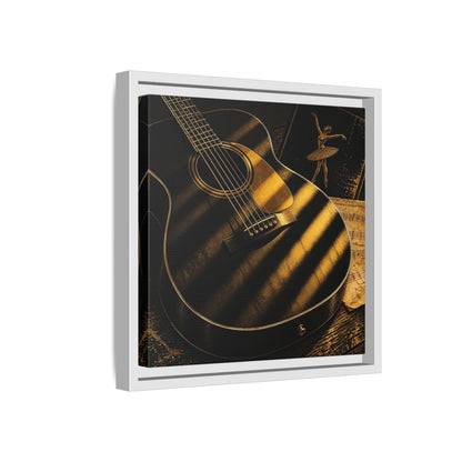 Side Mockup 16. Vintage Guitar Black And Gold shown as framed canvas print