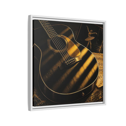Side Mockup 10. Vintage Guitar Black And Gold shown as framed canvas print