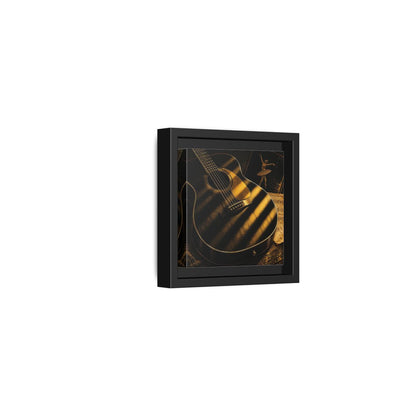 Side Mockup 24. Vintage Guitar Black And Gold shown as framed canvas print