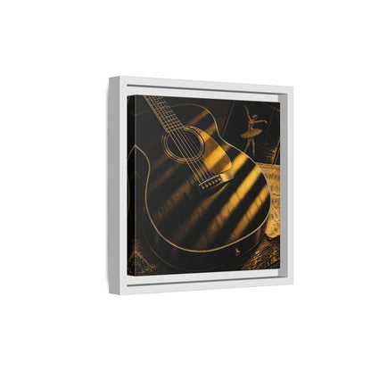 Side Mockup 19. Vintage Guitar Black And Gold shown as framed canvas print