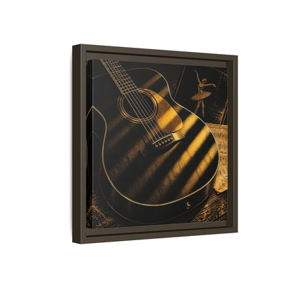 Side Mockup 17. Vintage Guitar Black And Gold shown as framed canvas print