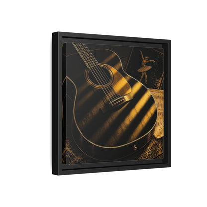 Side Mockup 18. Vintage Guitar Black And Gold shown as framed canvas print