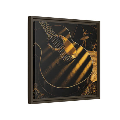 Side Mockup 14. Vintage Guitar Black And Gold shown as framed canvas print