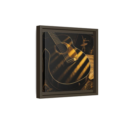 Side Mockup 20. Vintage Guitar Black And Gold shown as framed canvas print