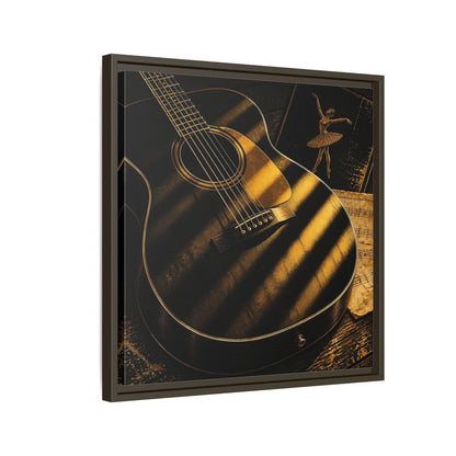 Side Mockup 11. Vintage Guitar Black And Gold shown as framed canvas print