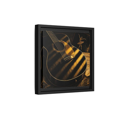 Side Mockup 21. Vintage Guitar Black And Gold shown as framed canvas print
