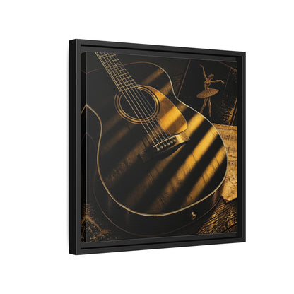 Side Mockup 15. Vintage Guitar Black And Gold shown as framed canvas print
