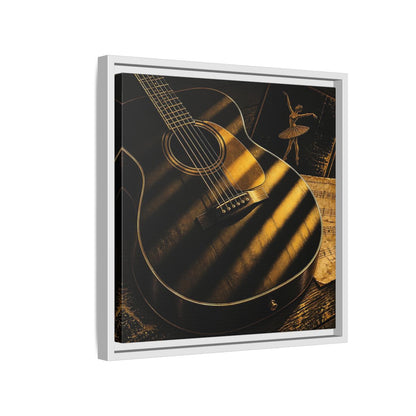 Side Mockup 13. Vintage Guitar Black And Gold shown as framed canvas print