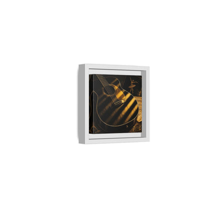 Side Mockup 22. Vintage Guitar Black And Gold shown as framed canvas print