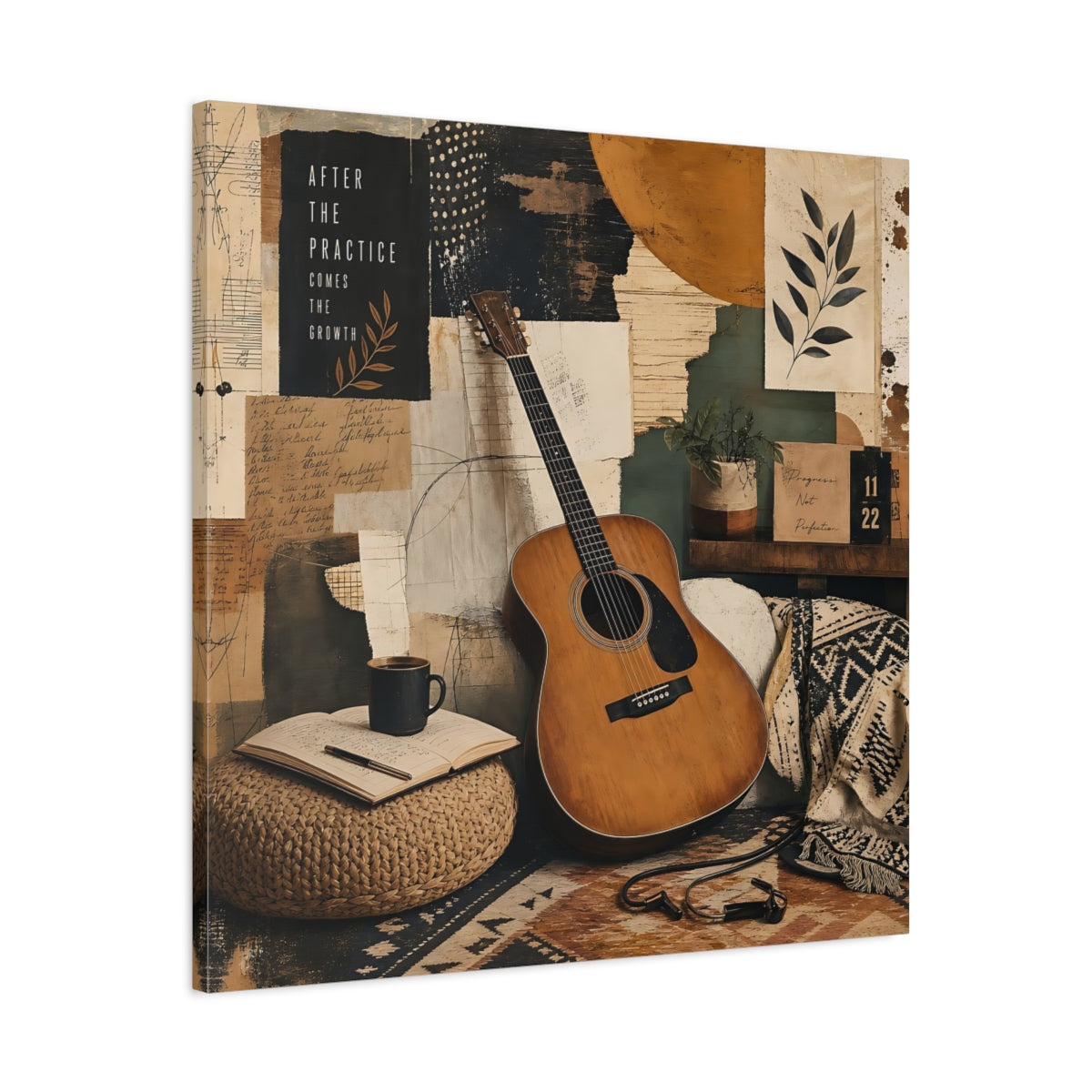 Side Mockup 3. Vintage Guitar Earthy Tones shown as canvas print