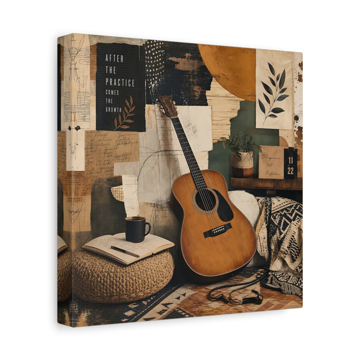 Side Mockup 9. Vintage Guitar Earthy Tones shown as canvas print