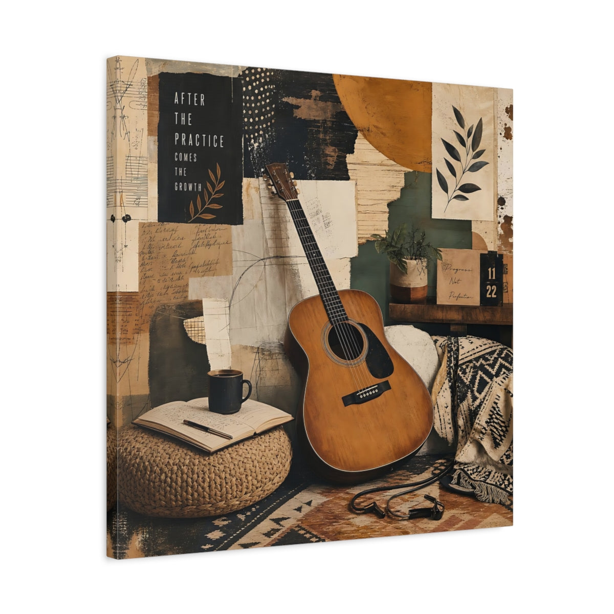 Side Mockup 4. Vintage Guitar Earthy Tones shown as canvas print