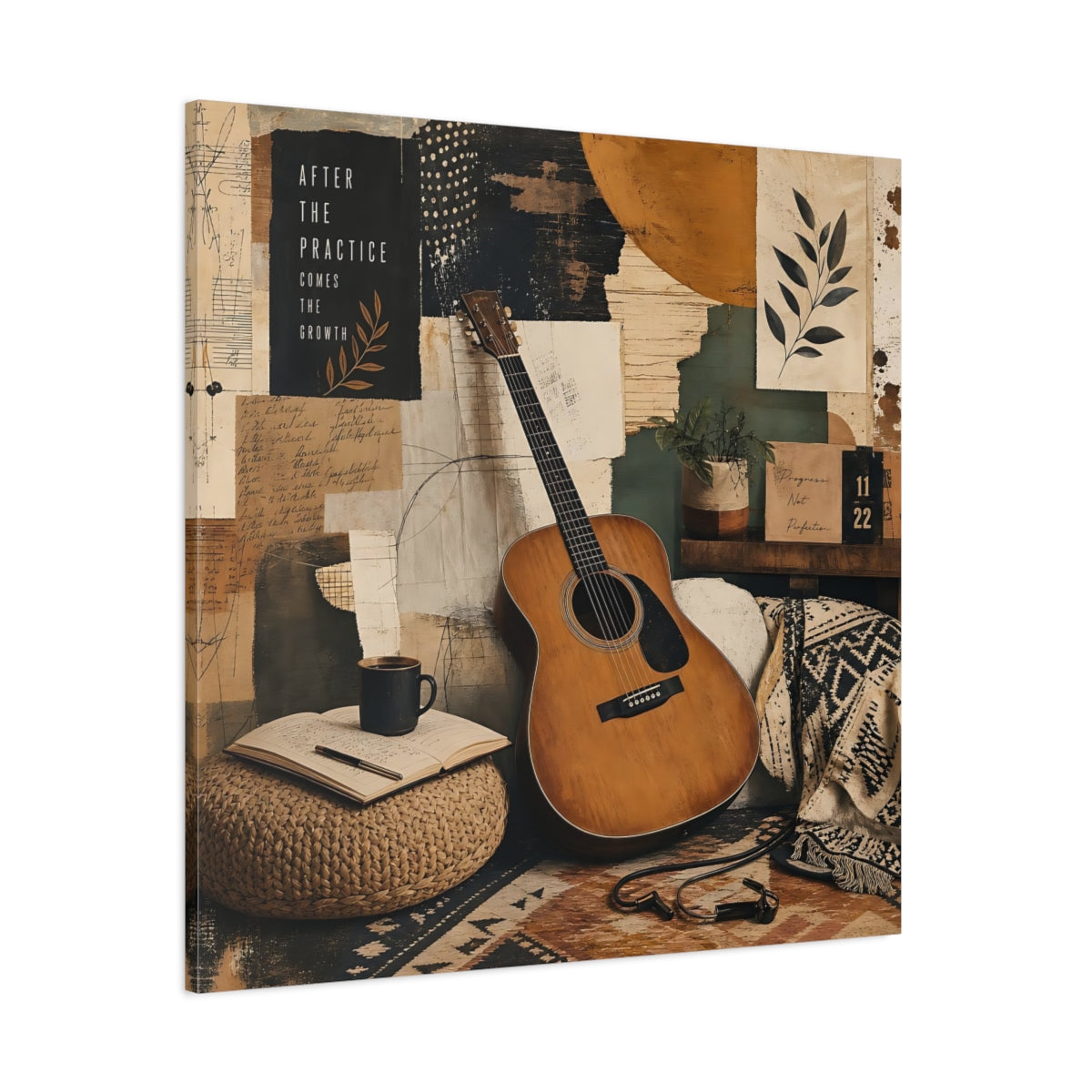 Side Mockup 1. Vintage Guitar Earthy Tones shown as canvas print