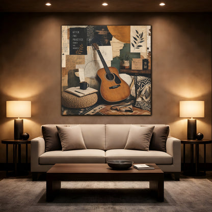 Mockup 2. Vintage Guitar Earthy Tones shown as canvas print