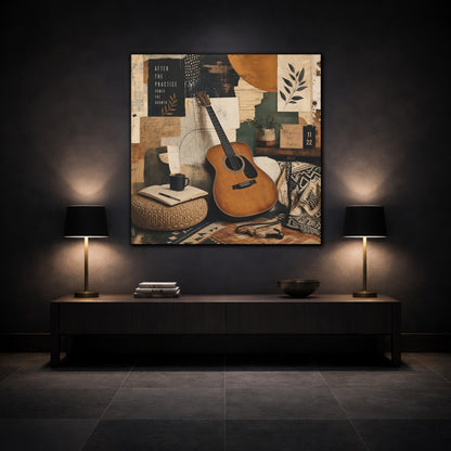 Mockup 3. Vintage Guitar Earthy Tones shown as canvas print