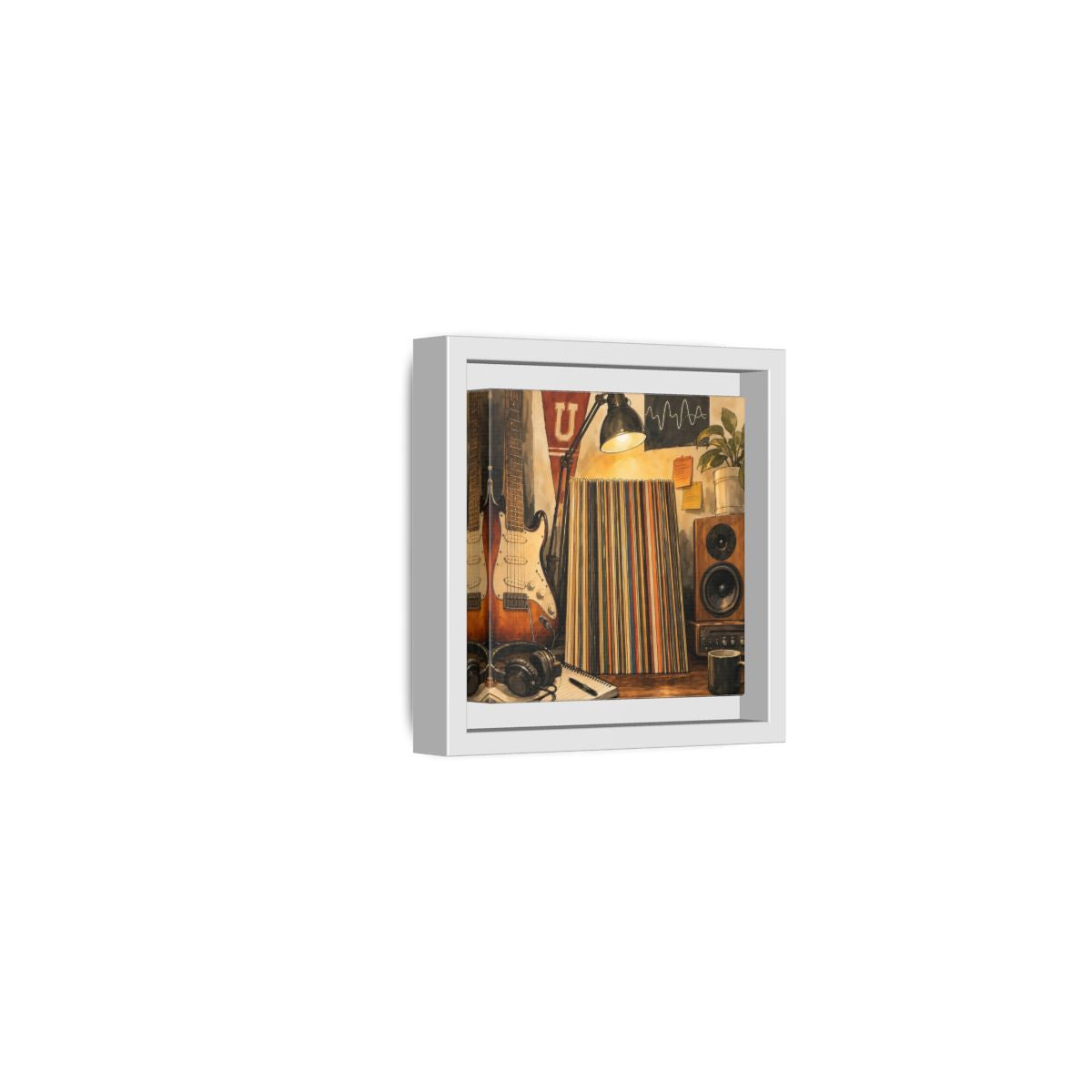 Side Mockup 22. Vintage Guitar Vintage Music shown as framed canvas print