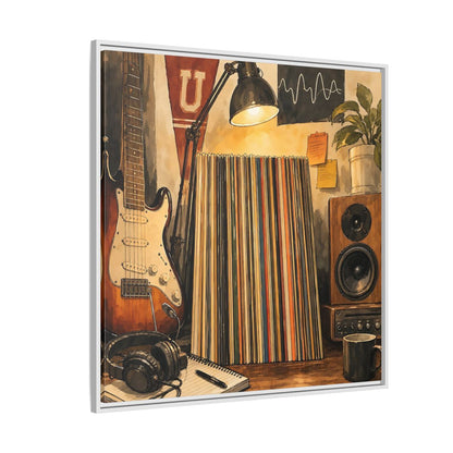 Side Mockup 4. Vintage Guitar Vintage Music shown as framed canvas print