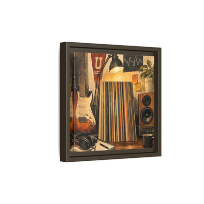 Side Mockup 20. Vintage Guitar Vintage Music shown as framed canvas print