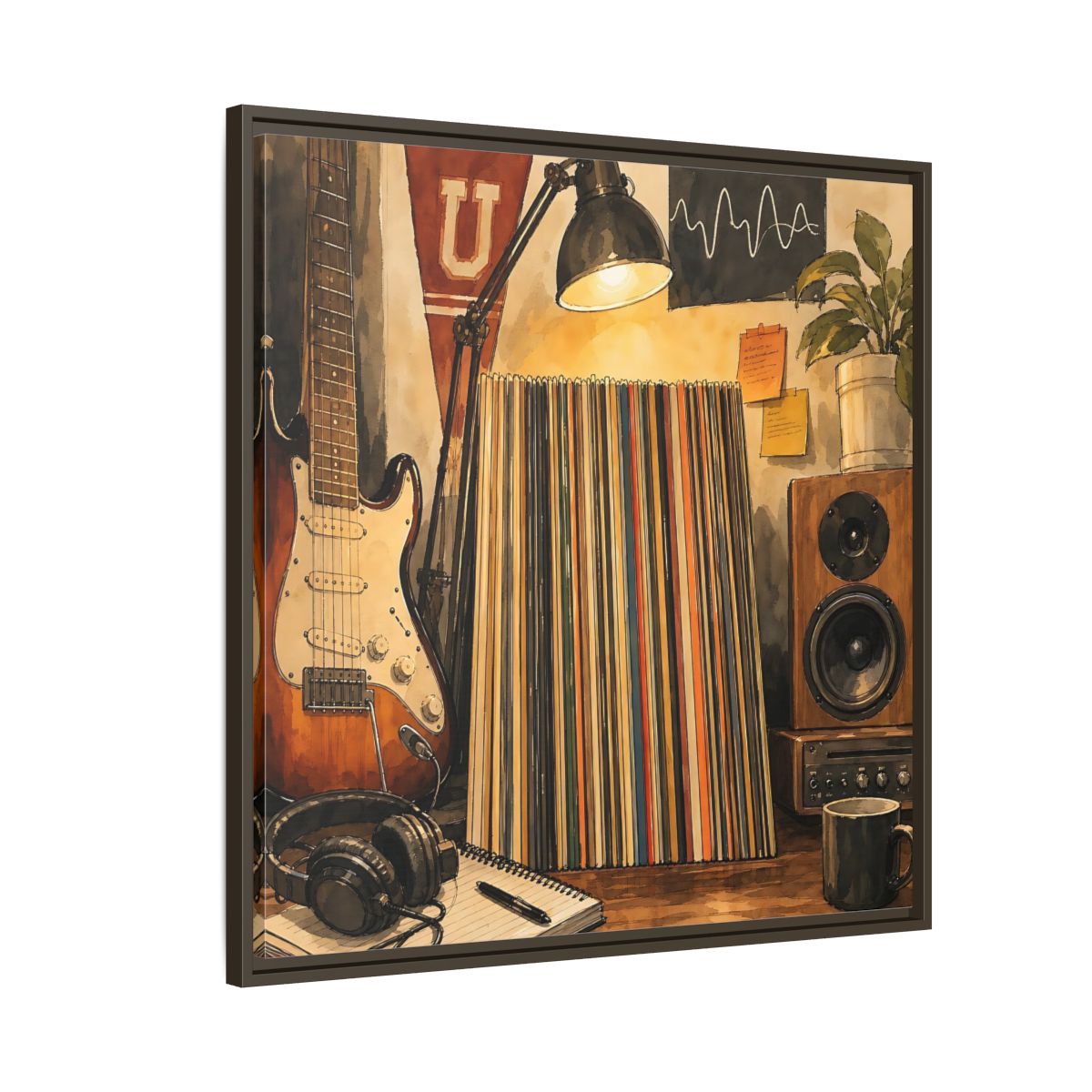Side Mockup 8. Vintage Guitar Vintage Music shown as framed canvas print