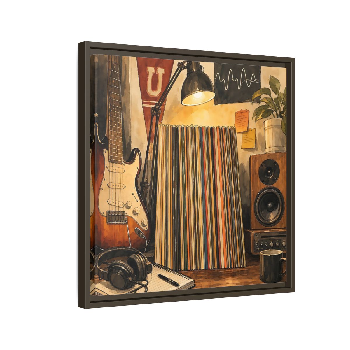 Side Mockup 11. Vintage Guitar Vintage Music shown as framed canvas print