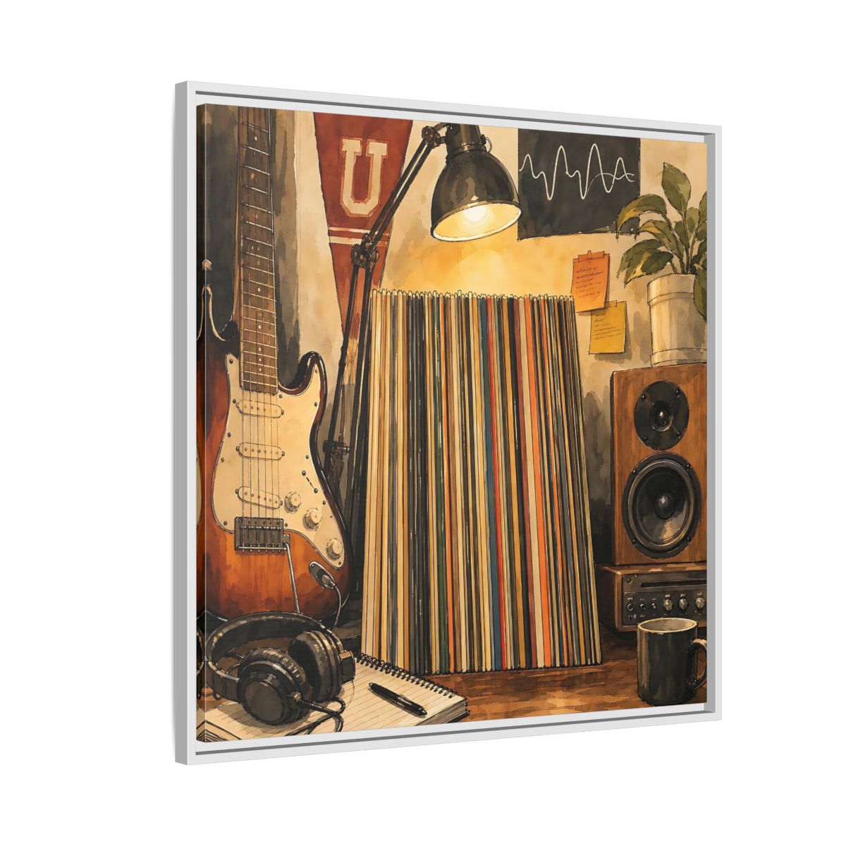 Side Mockup 7. Vintage Guitar Vintage Music shown as framed canvas print
