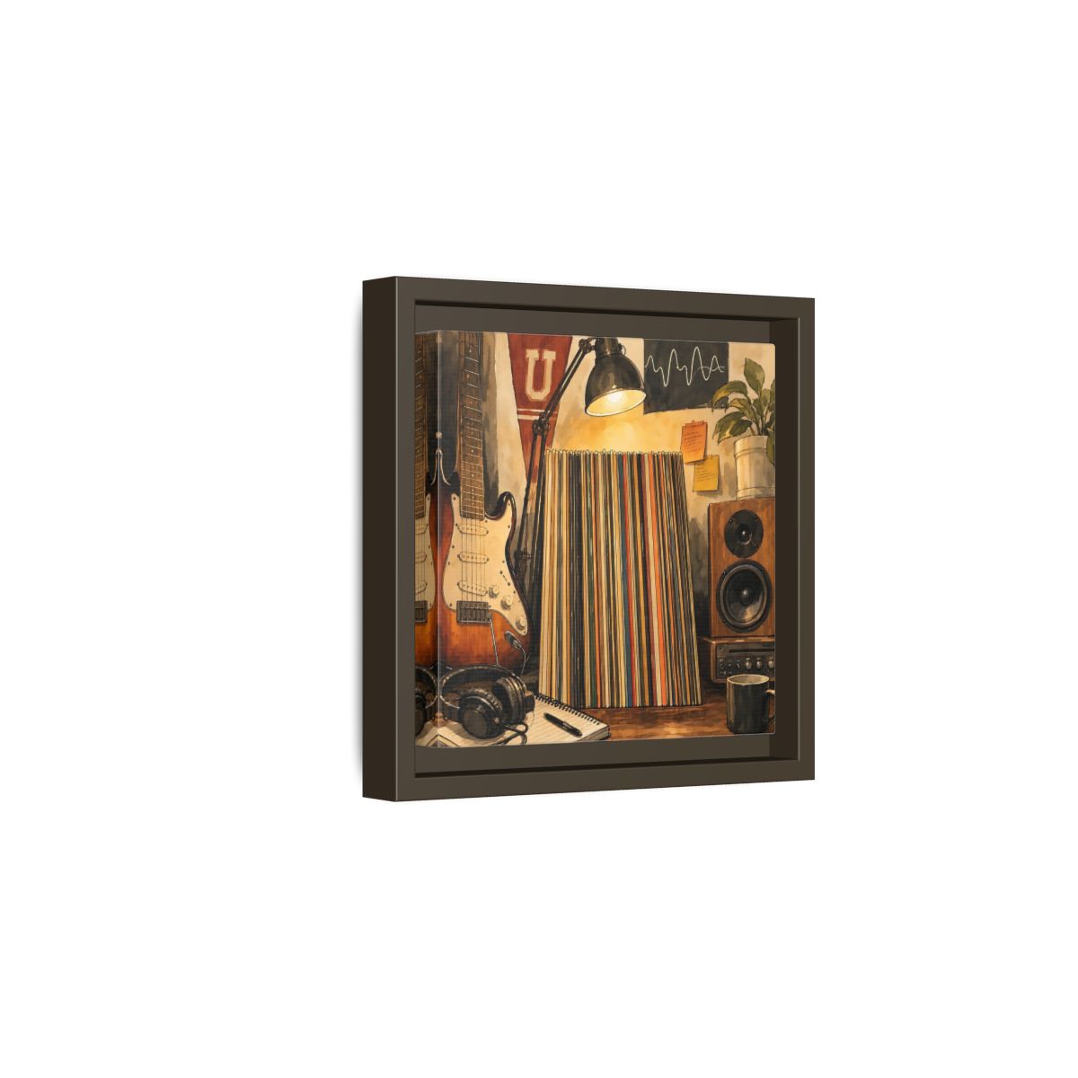 Side Mockup 2. Vintage Guitar Vintage Music shown as framed canvas print