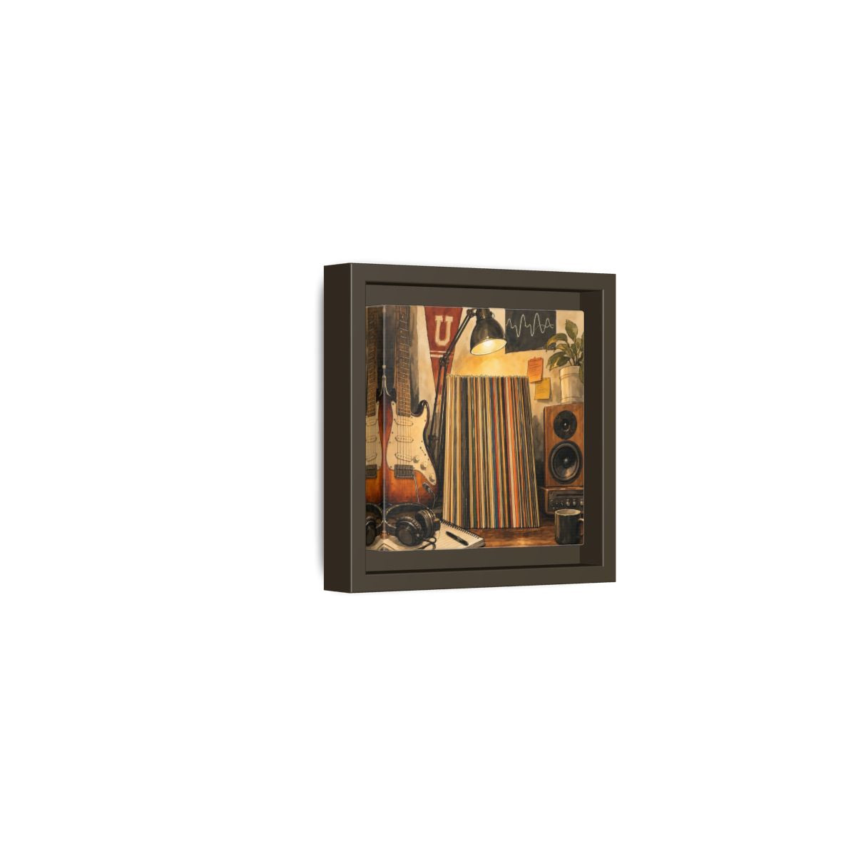 Side Mockup 23. Vintage Guitar Vintage Music shown as framed canvas print