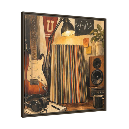 Main Mockup. Vintage Guitar Vintage Music shown as framed canvas print