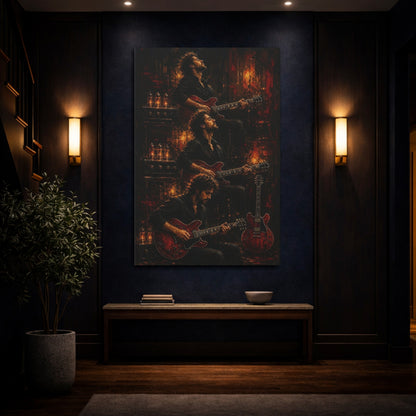 Mockup 4. Vintage Guitarist Dark Red Guitarist shown as canvas print