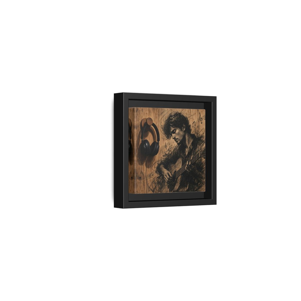 Side Mockup 24. Vintage Guitarist Wood Guitarist shown as framed canvas print
