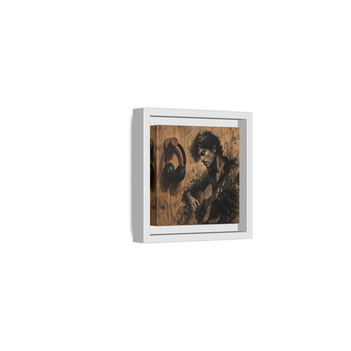 Side Mockup 22. Vintage Guitarist Wood Guitarist shown as framed canvas print