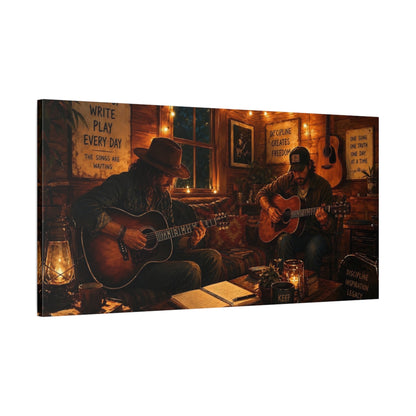 Main Mockup. Vintage Guitarists Rustic Guitars shown as canvas print