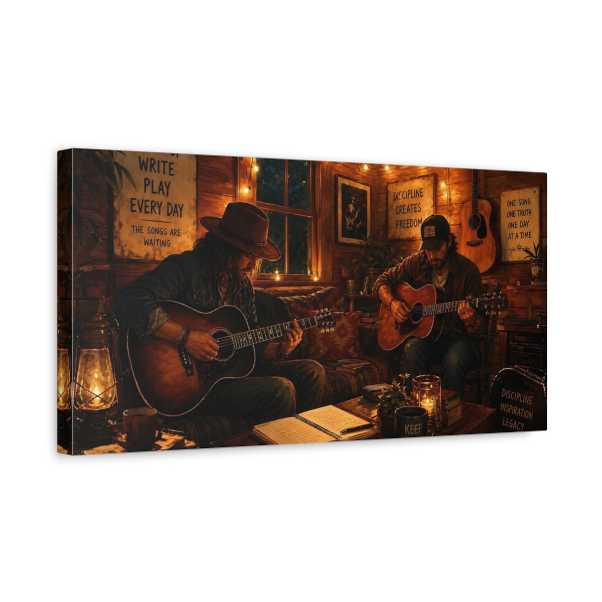 Side Mockup 3. Vintage Guitarists Rustic Guitars shown as canvas print