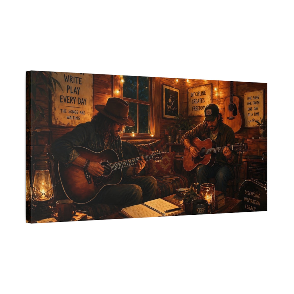Side Mockup 1. Vintage Guitarists Rustic Guitars shown as canvas print