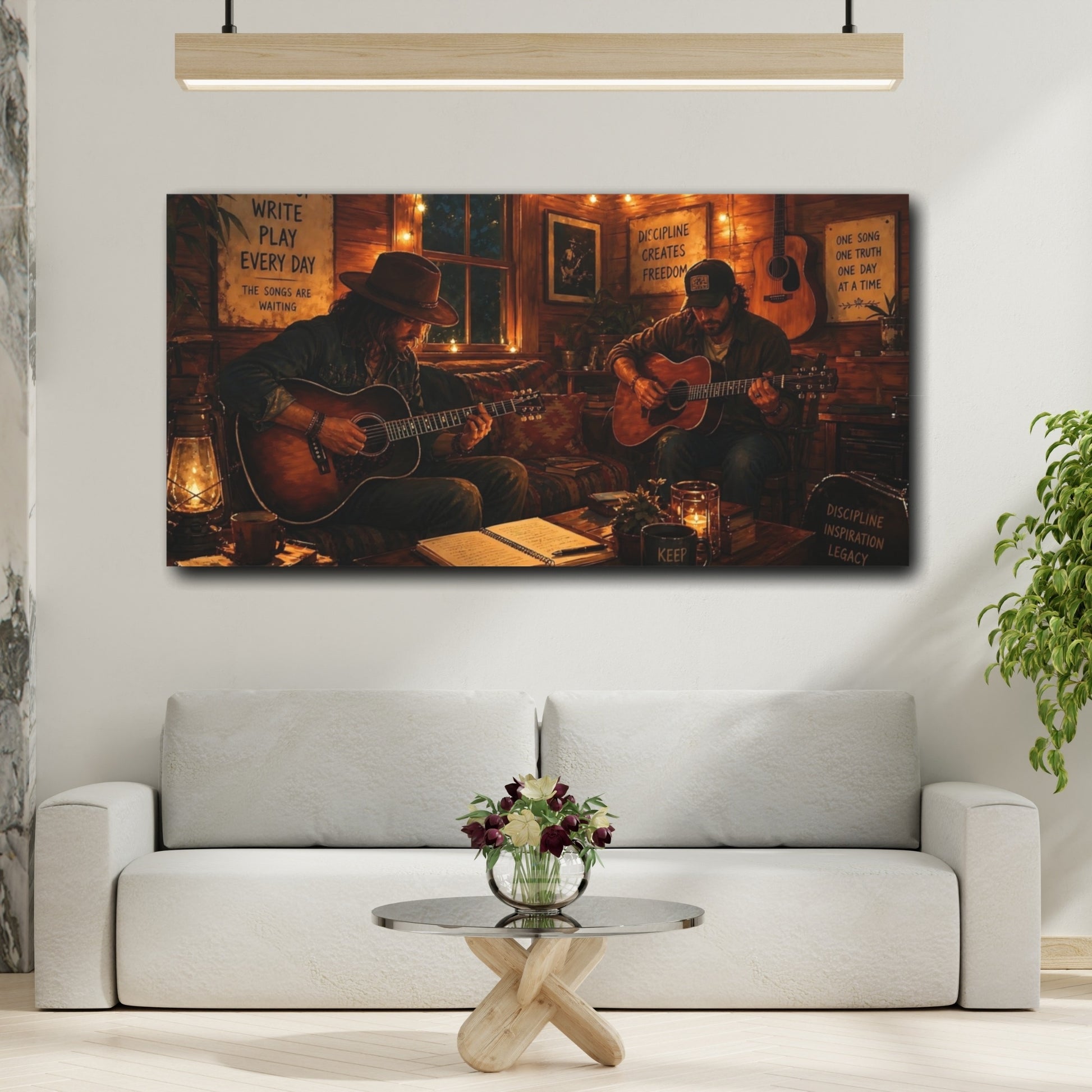 Mockup 2. Vintage Guitarists Rustic Guitars shown as canvas print