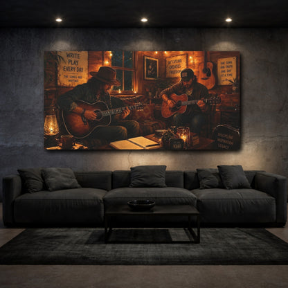Mockup 3. Vintage Guitarists Rustic Guitars shown as canvas print