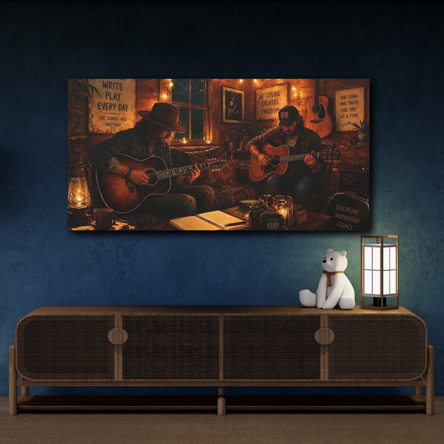Mockup 4. Vintage Guitarists Rustic Guitars shown as canvas print