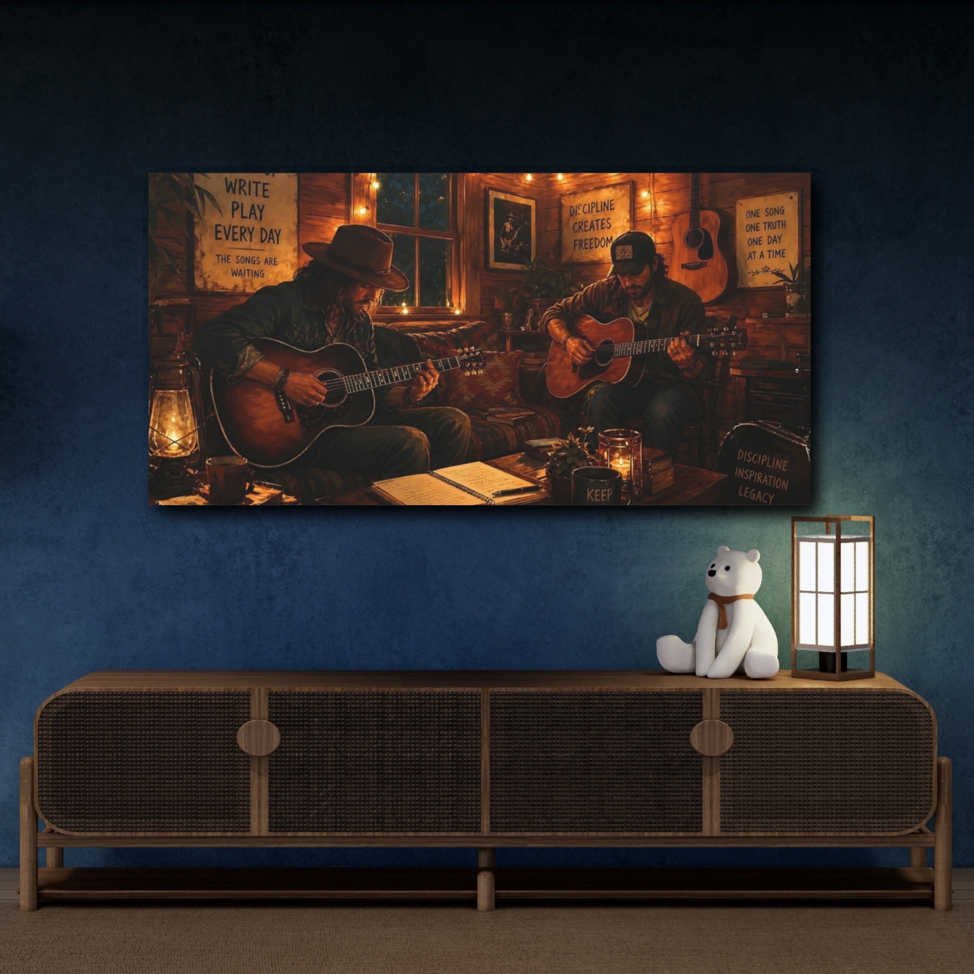 Mockup 4. Vintage Guitarists Rustic Guitars shown as canvas print