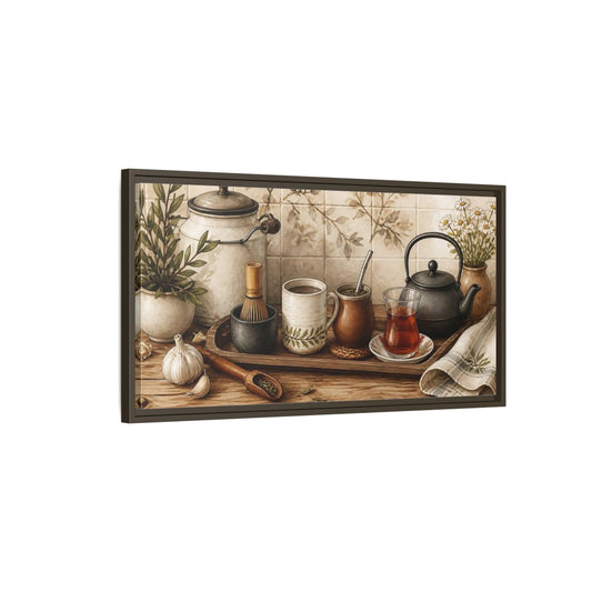 Main Mockup. Vintage Herbal Tea Earthy Herbal Tea shown as framed canvas print
