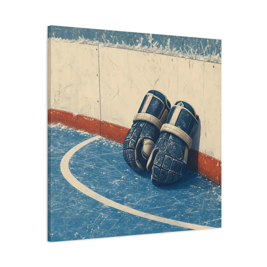 Main Mockup. Vintage Hockey Gloves shown as canvas print