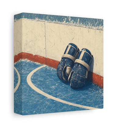Side Mockup 2. Vintage Hockey Gloves shown as canvas print